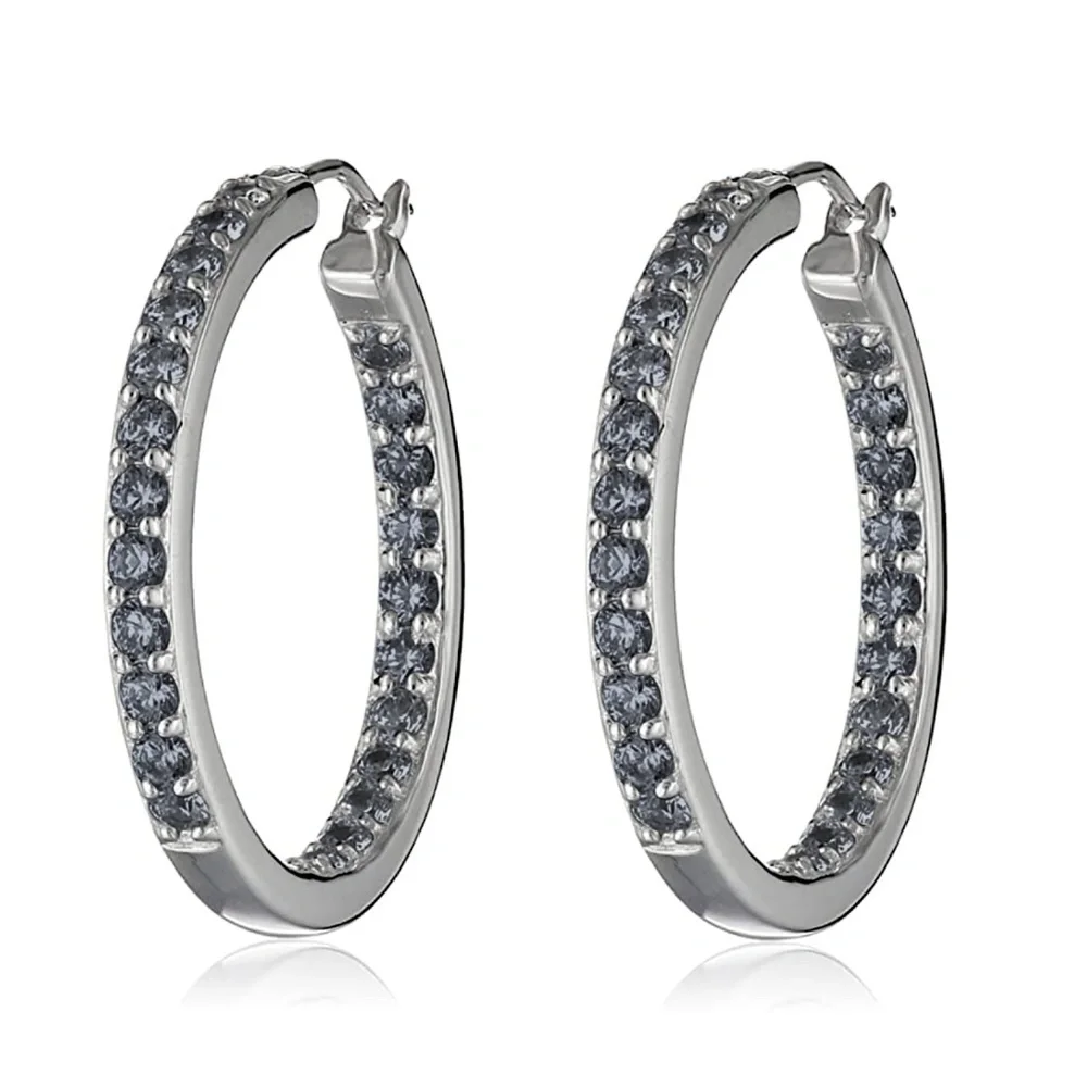 Silvertone Hoop Earrings in Silvernight Swarovski Crystals - Picture 1 of 1